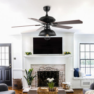 Ashton 52" Farmhouse Industrial Iron Dome Shade LED Ceiling Fan With Remote - JONATHAN Y